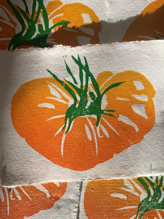 Lino Print Tomato On Handmade Paper