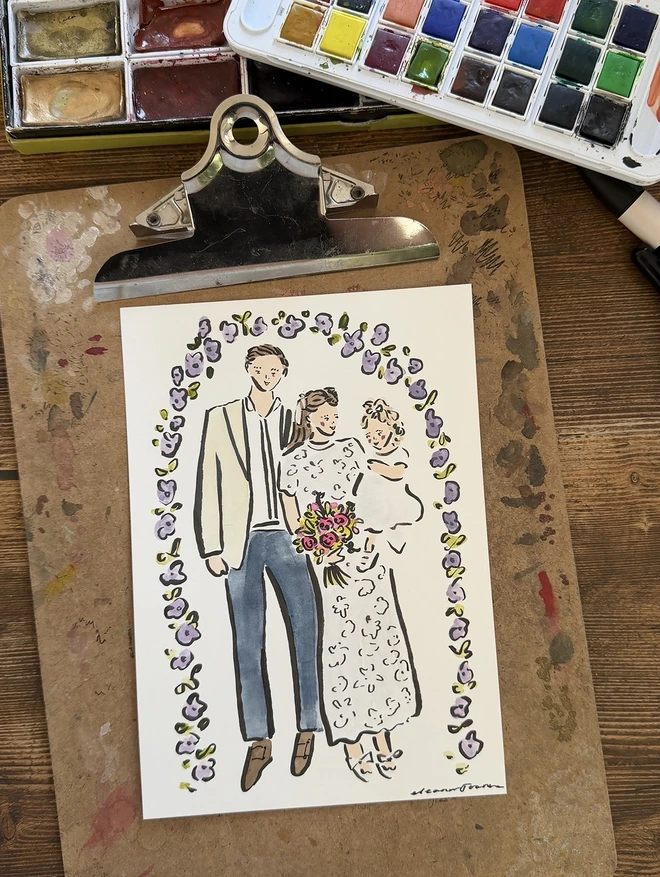 portrait young family at a wedding floral dress fashion portrait