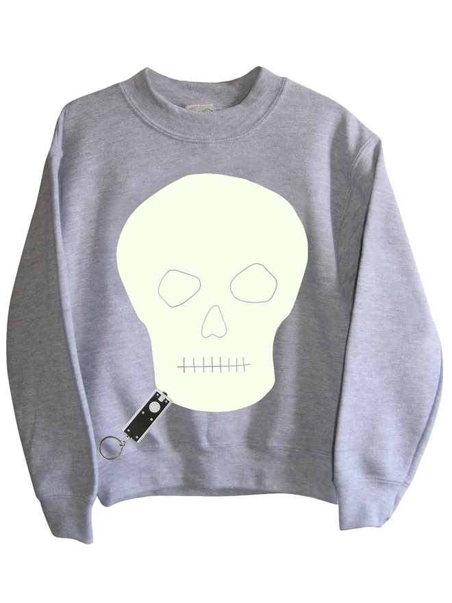 Grey sweatshirt with glow in the dark skull print