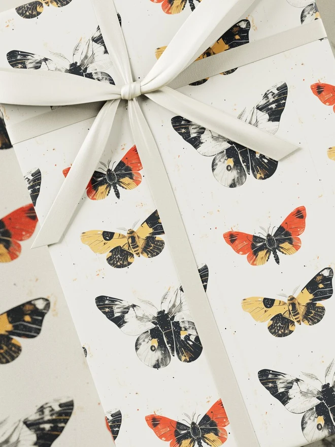 Moths Block Print Wrapping Paper