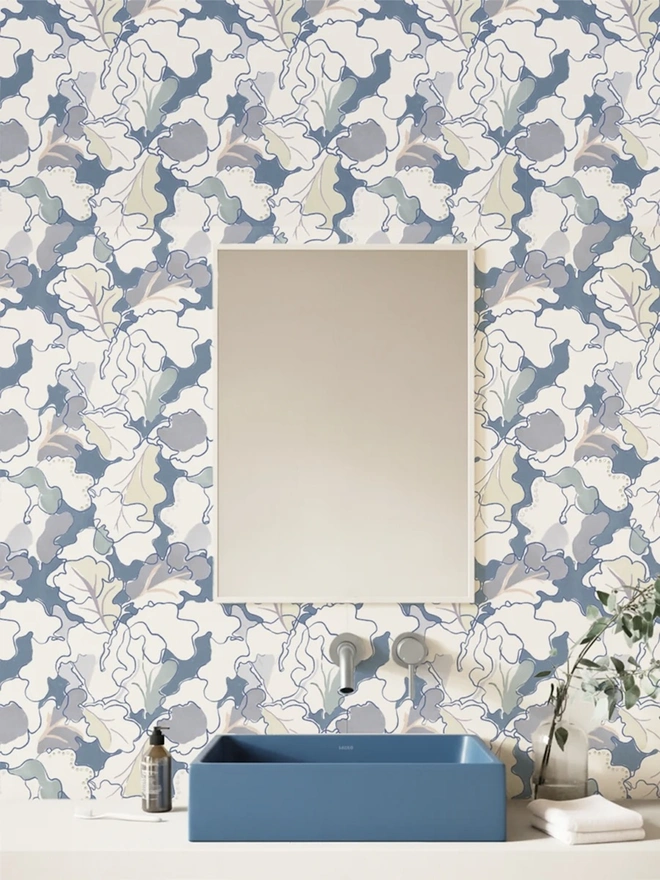 Adagio Wallpaper, a living room with a colourful wallpaper. 