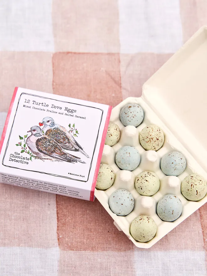 Chocolate Turtle Dove Eggs in a White box