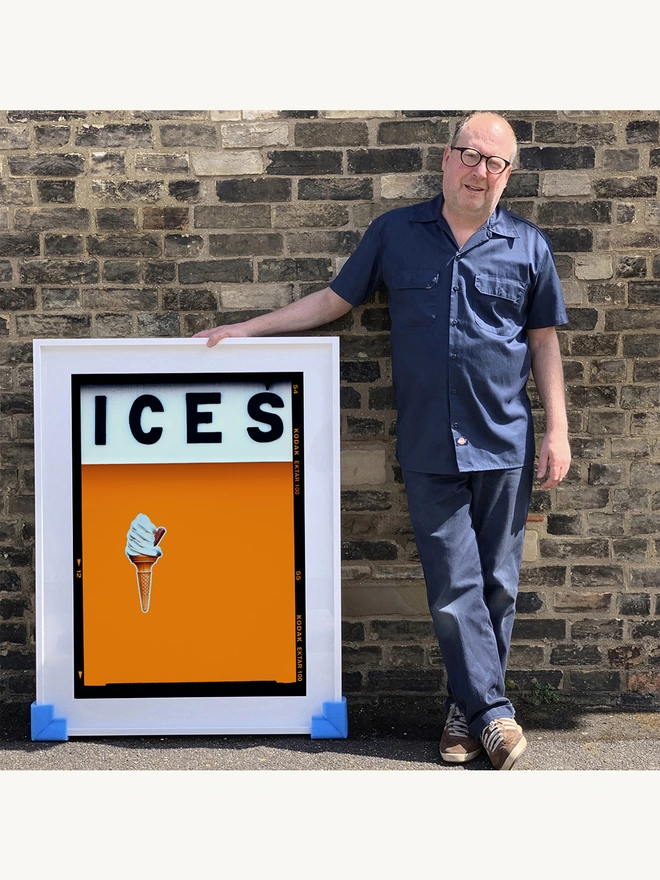 Ices orange artwork large framed in white