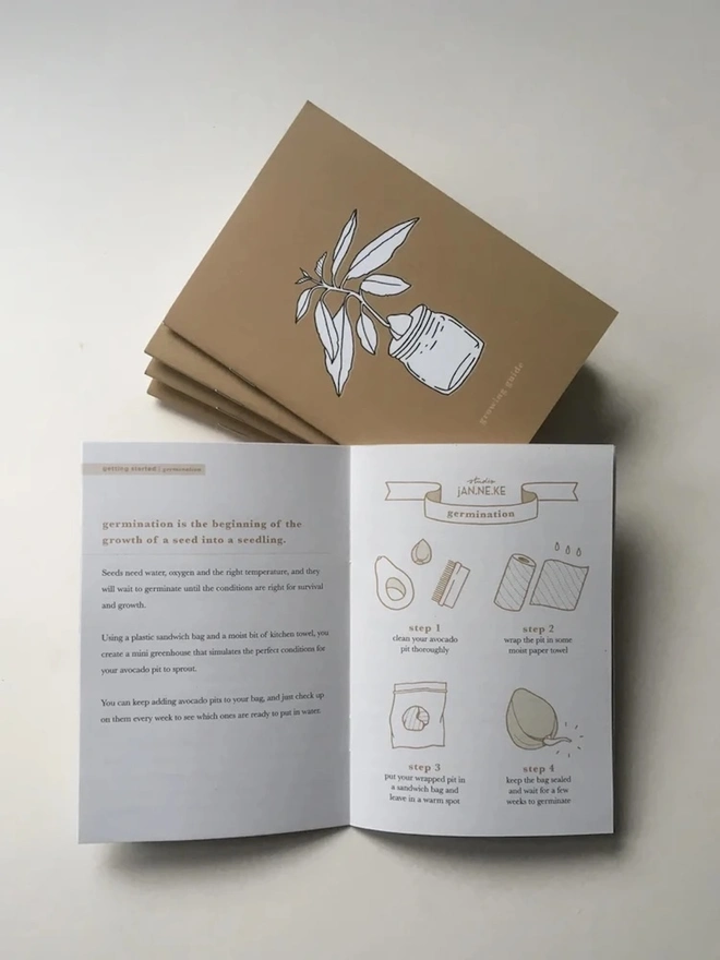 DIY Growing Kit, the instruction booklet sitting on a white surface. 