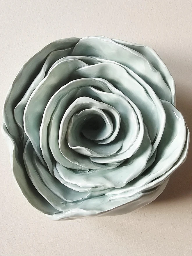 light blue ceramic rose flower pottery wall decor 3d sculpture floral art 