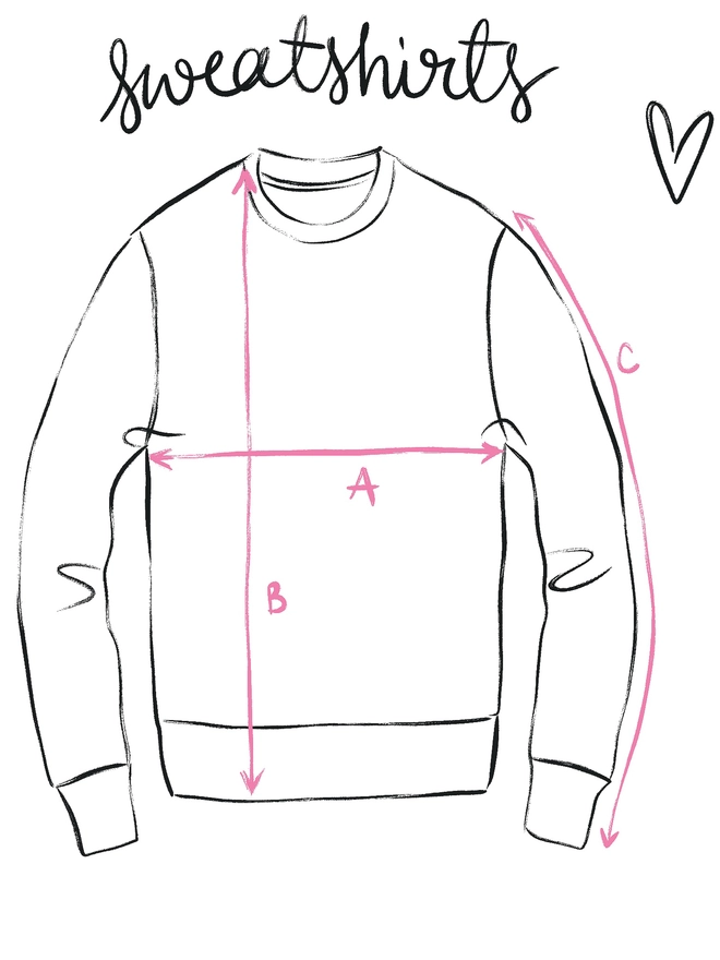 A size guide drawing of a sweatshirt