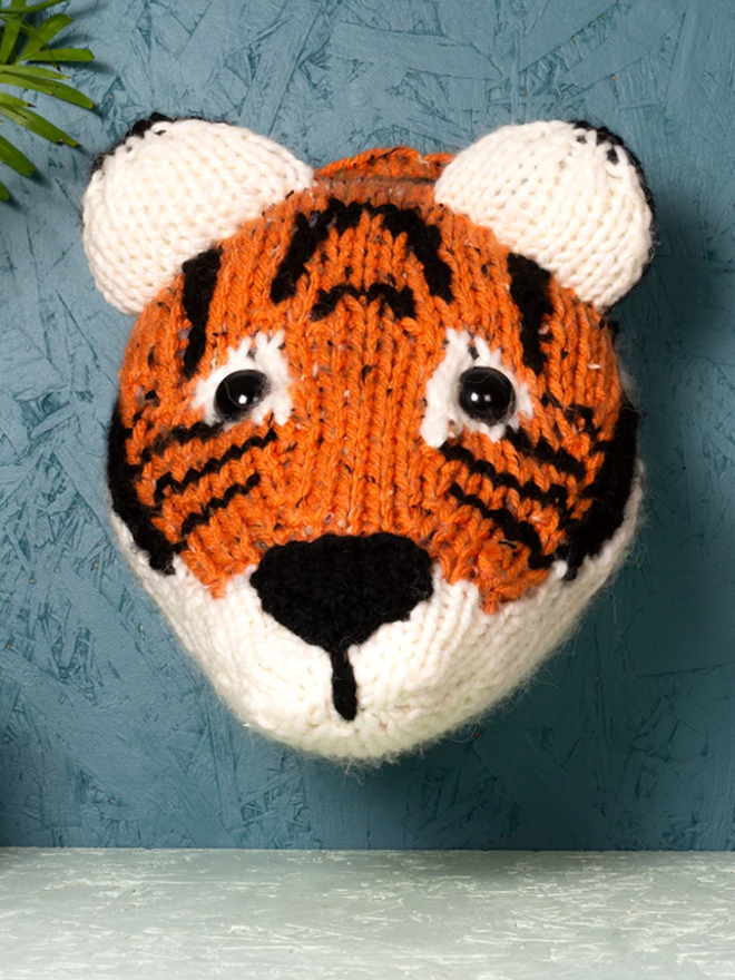 Tiger Head Knit Kit. A giant tiger knit kit, completed and mounted.