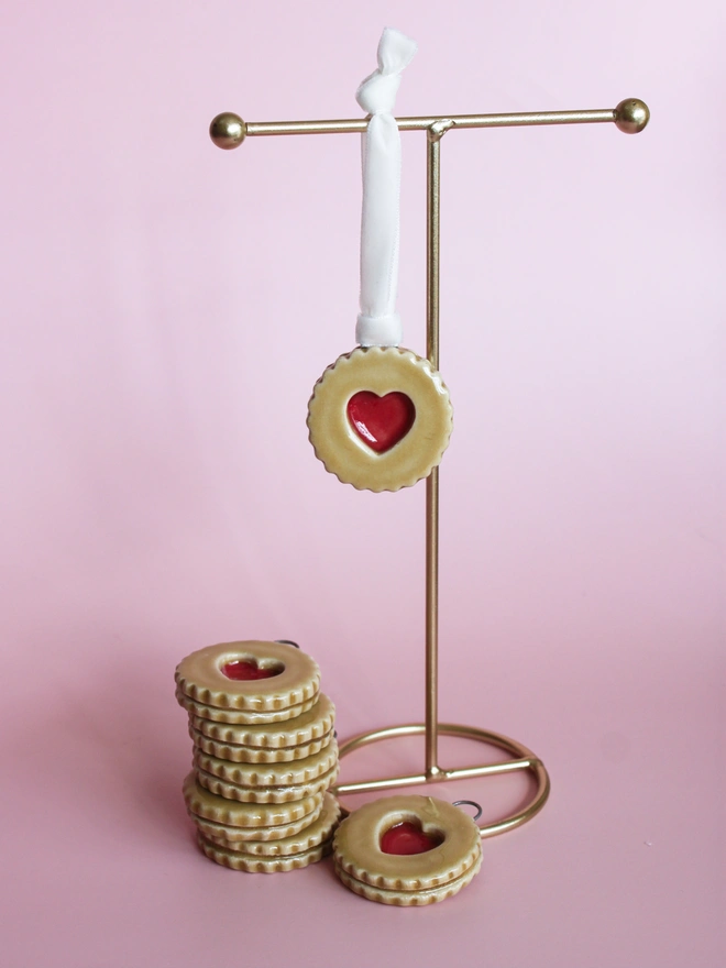 Ceramic biscuit Jammy Dodger Christmas tree decorations