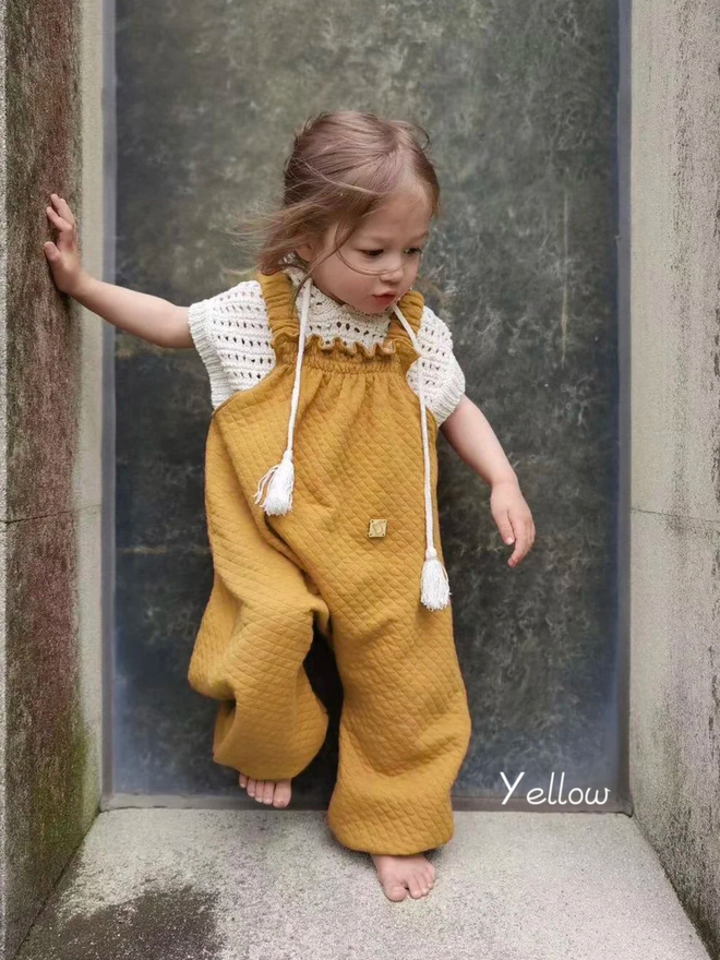 kids quilted dungarees autumnal yellow