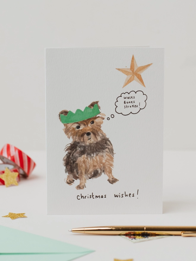 Dog wish upon a star Christmas Card 