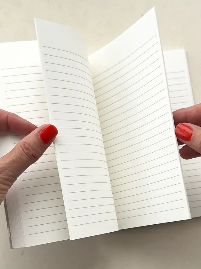 Showing the lined pages of the notebook