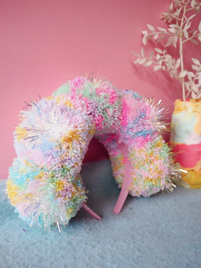 Tinsel Pastel Iridescent Pom Pom Headband