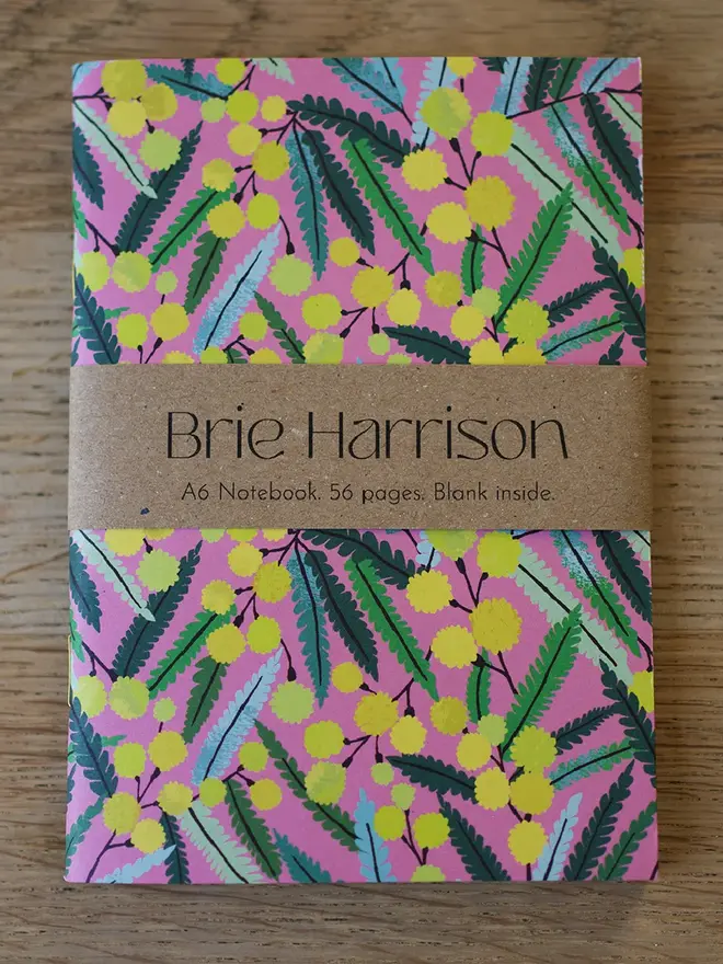 pink mimosa flower illustrated notebook