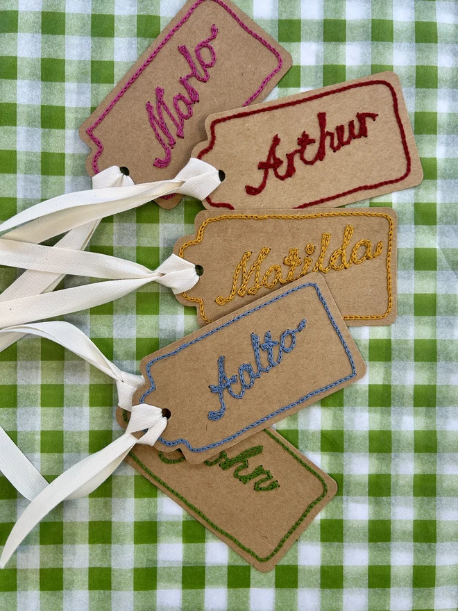embroidered gift tags