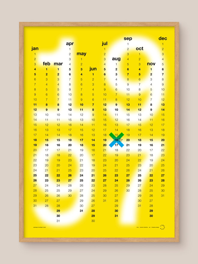 Framed Yellow Minx Personalised Date Poster on clay wall