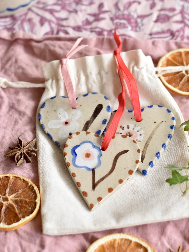 Handmade heart christmas decorations