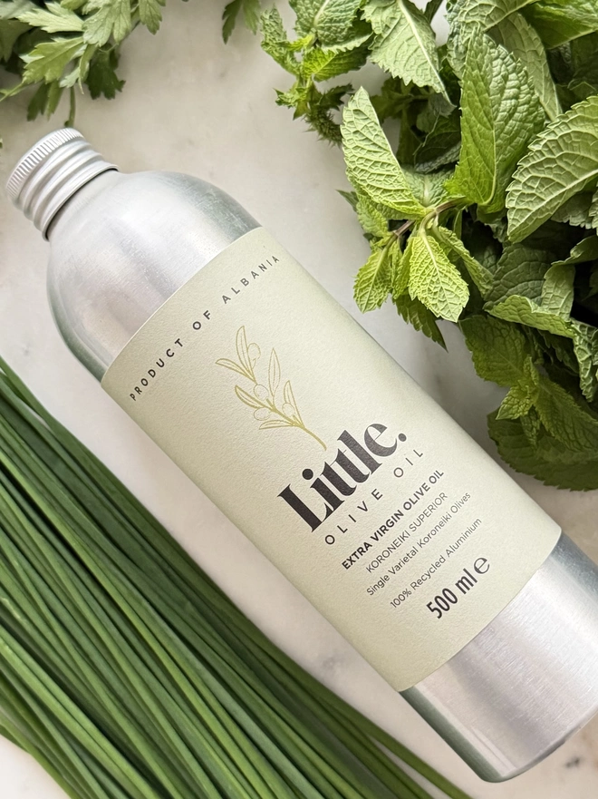 Koroneiki Superior extra virgin olive oil and green veg