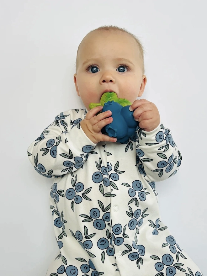 Organic Cotton Baby Sleepsuit in Cream "Blueberry" Print.