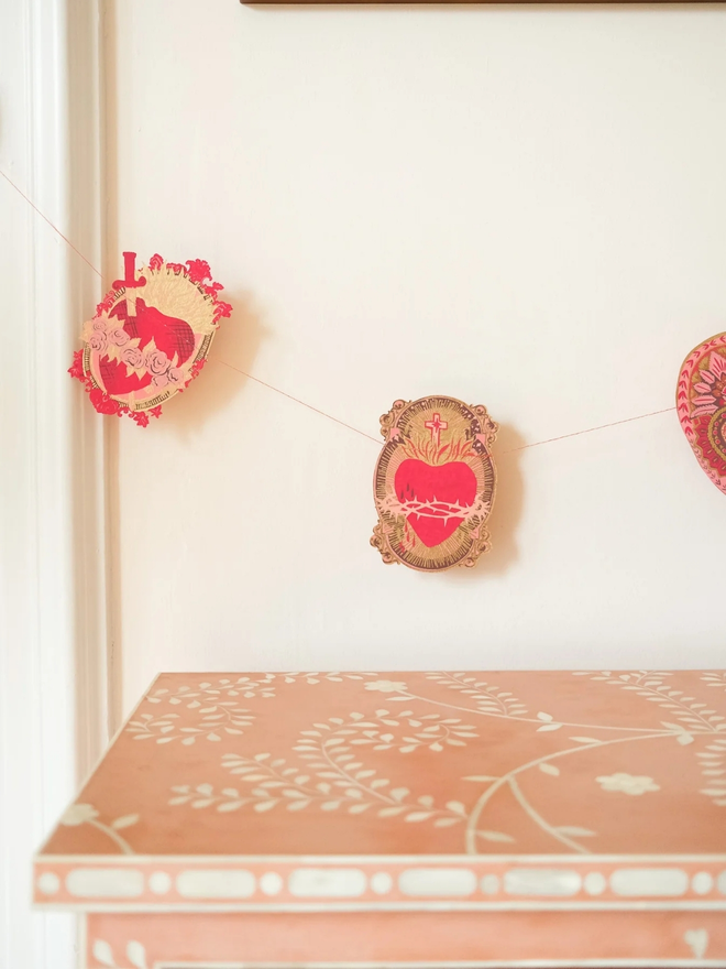Saint Valentine Heart Sewn Garland