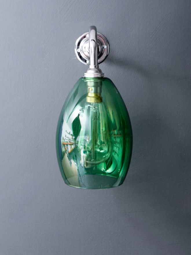 Small Handblown Green Glass Bertie Wall Light In Nickel