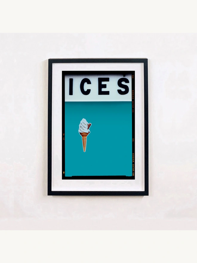 Ices blue curacao pop art colour typography  print framed in black