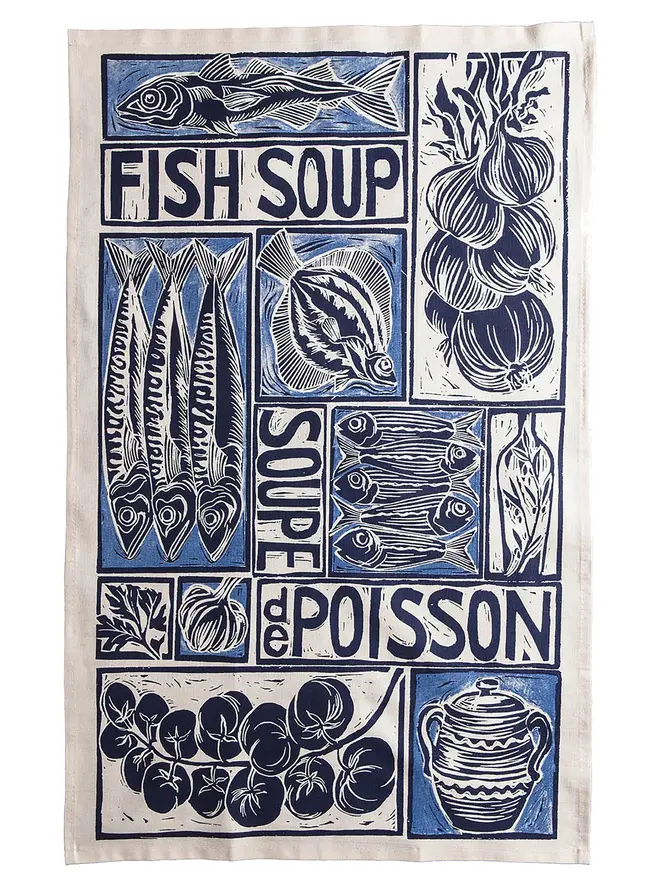Fish Soup Illustrated Recipe Tea Towel 