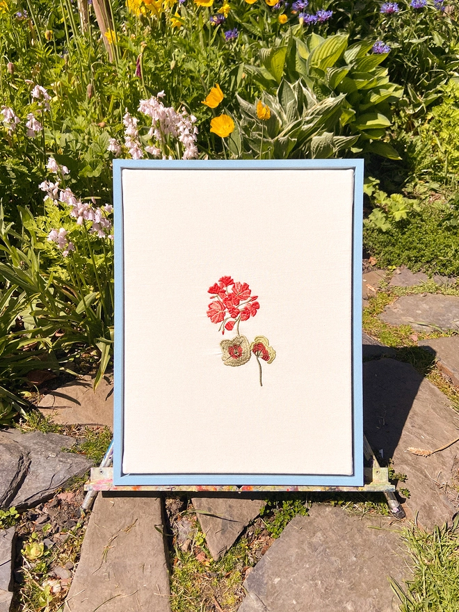 Framed geranium embroidery 
