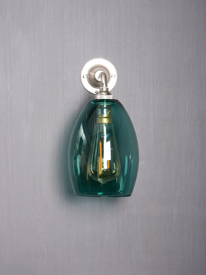 Small Teal Bertie Shade On Brushed Nickel Wall Light