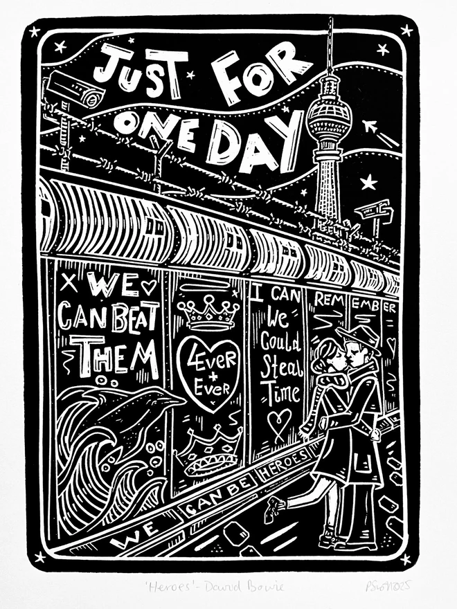 david bowie heroes lyric lino print