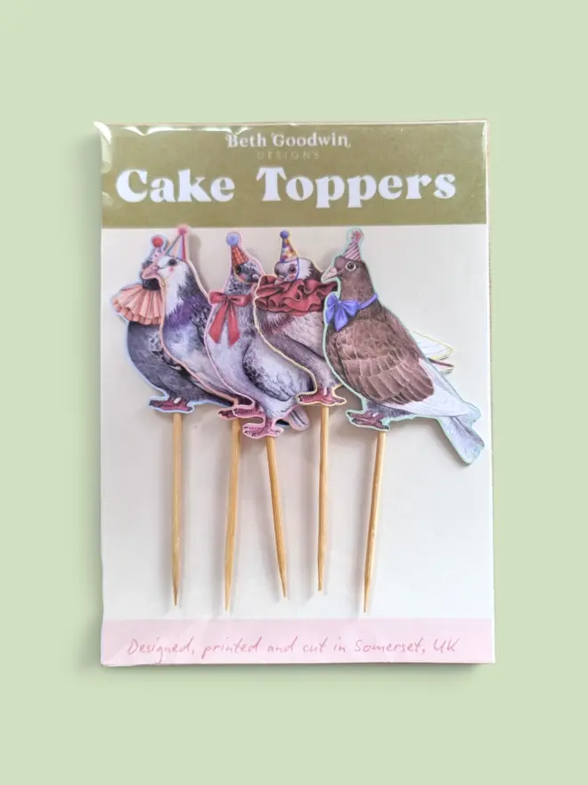 Pigeon Cupcake Toppers in packaging