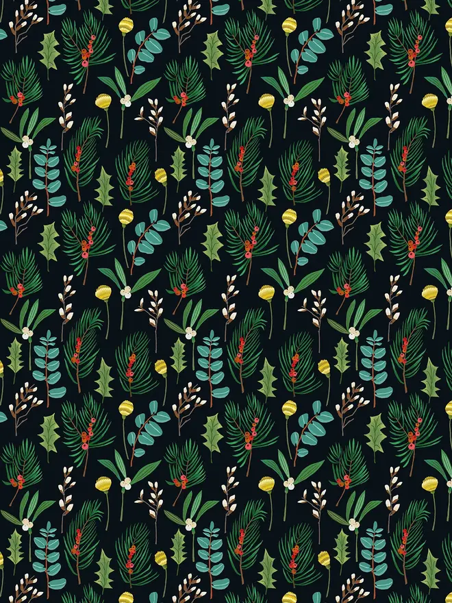 winter foliage floral gift wrap