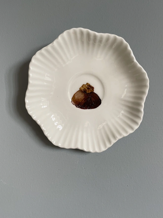 chocolate painting on antique saucer