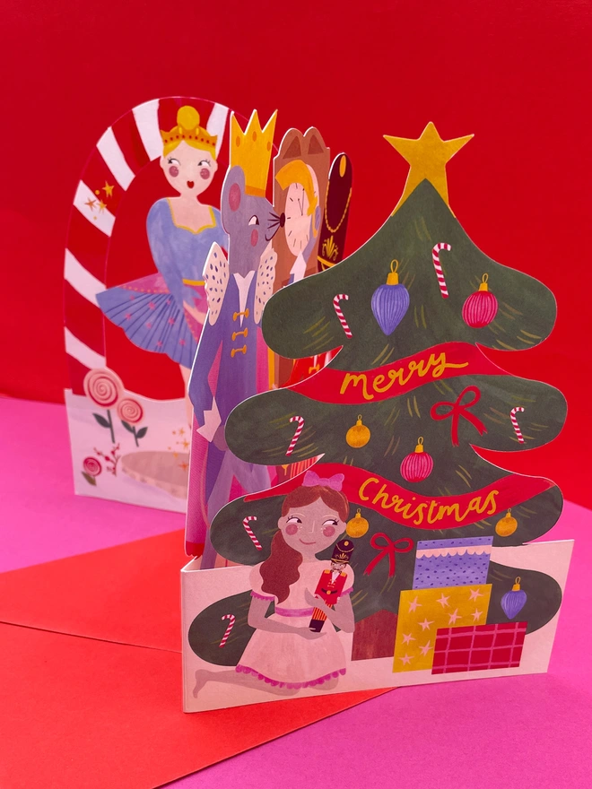 Luxury Nutcracker Christmas Card 3D Fold-out Design | Raspberry Blossom