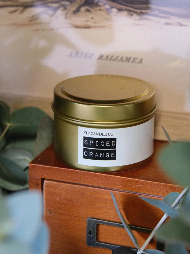 Spiced orange travel tin scented Christmas candle
