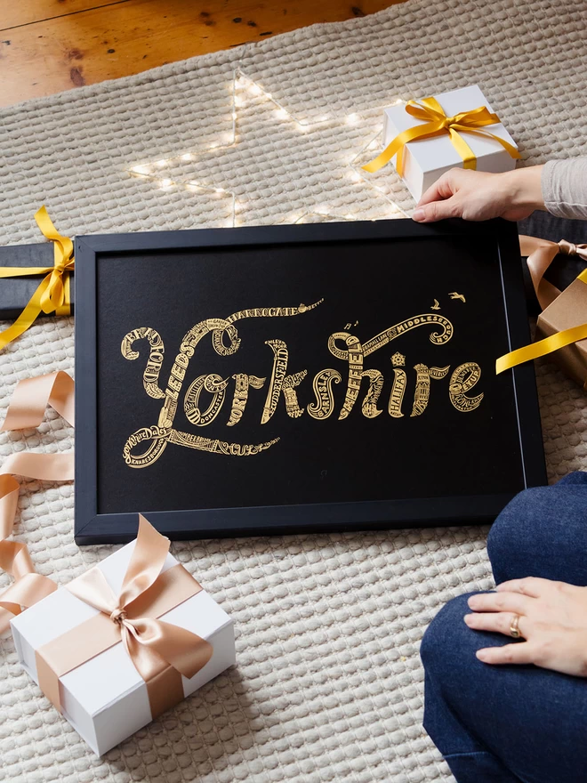 Yorkshire iconic typographic black and gold print