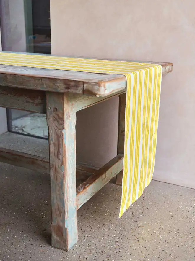 Yellow triple stripe table runner