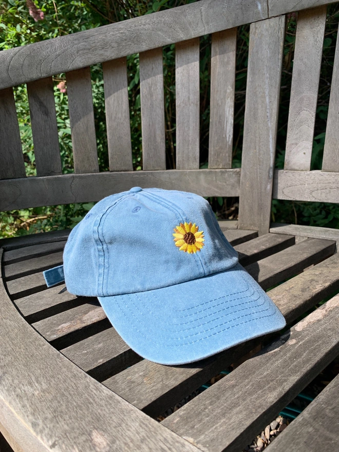 Vintage Canvas Light Denim Cap with Sunflower Design