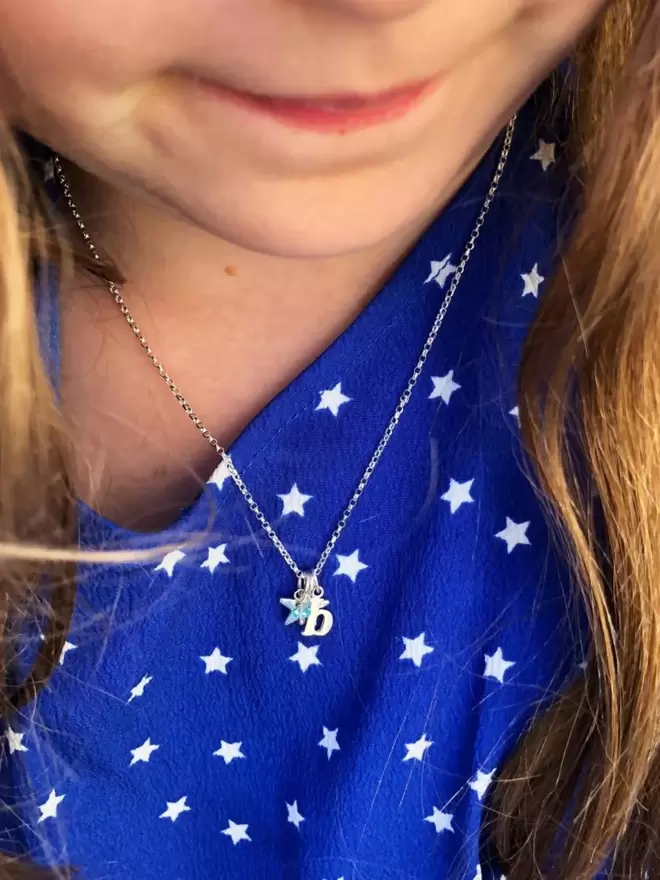 Star initial and birthstone kids necklace 