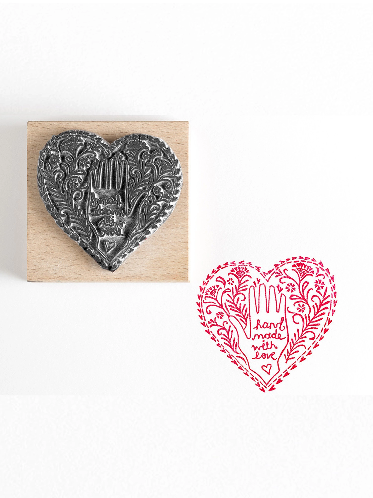 Hand Made with Love Heart Rubber Stamp