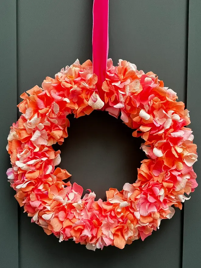 Orange & Pink Crepe Paper Christmas Wreath