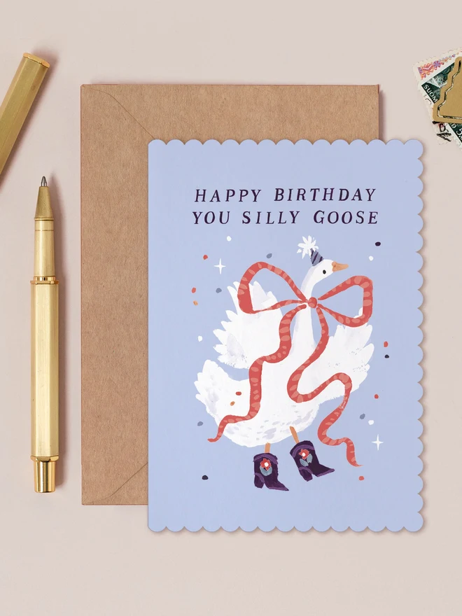 Silly Goose Birthday Card by Sister Paper Co with a kraft envelope