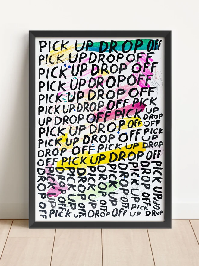 Pick Up Drop Off original artwork in ink, watercolour and pencil, by Chloe Lawson