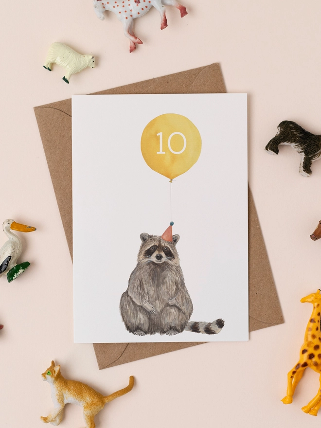 10th birthday card raccoon