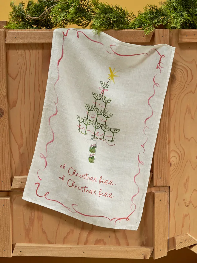 Christmas fizz tea towel