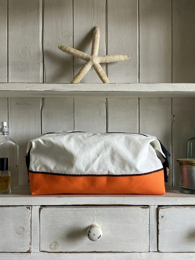 canvas white mix wash bag orange