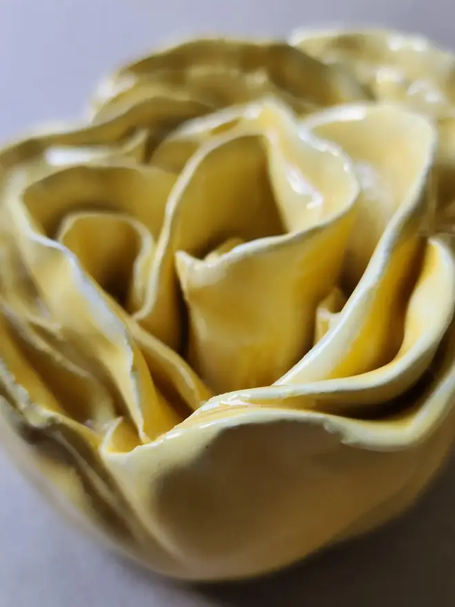 yellow ceramic peony flower rose pottery gift wall decor art 3d sculpture everlasting rose Mother’s Day 