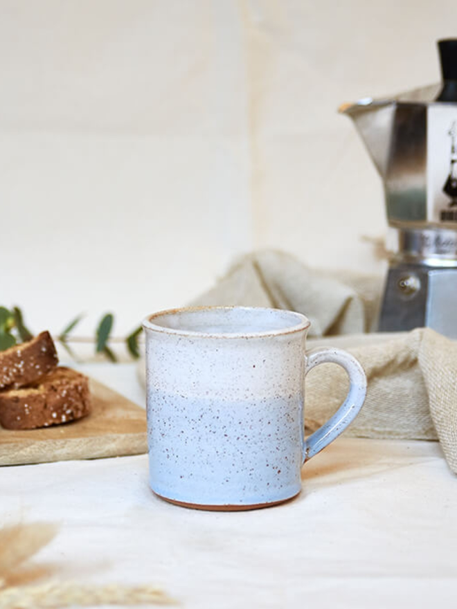 Light Blue and White Small Ceramic Mug