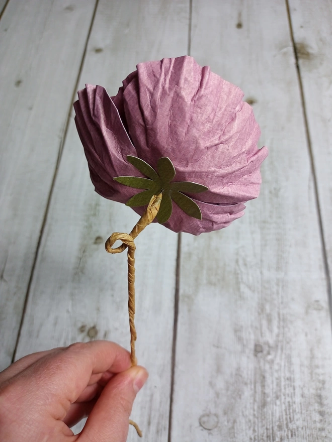 back view of the lavender peony handmade flower