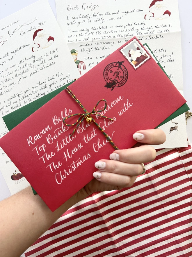 Father Christmas Letter Envelope with Stamps, Twine and Bell