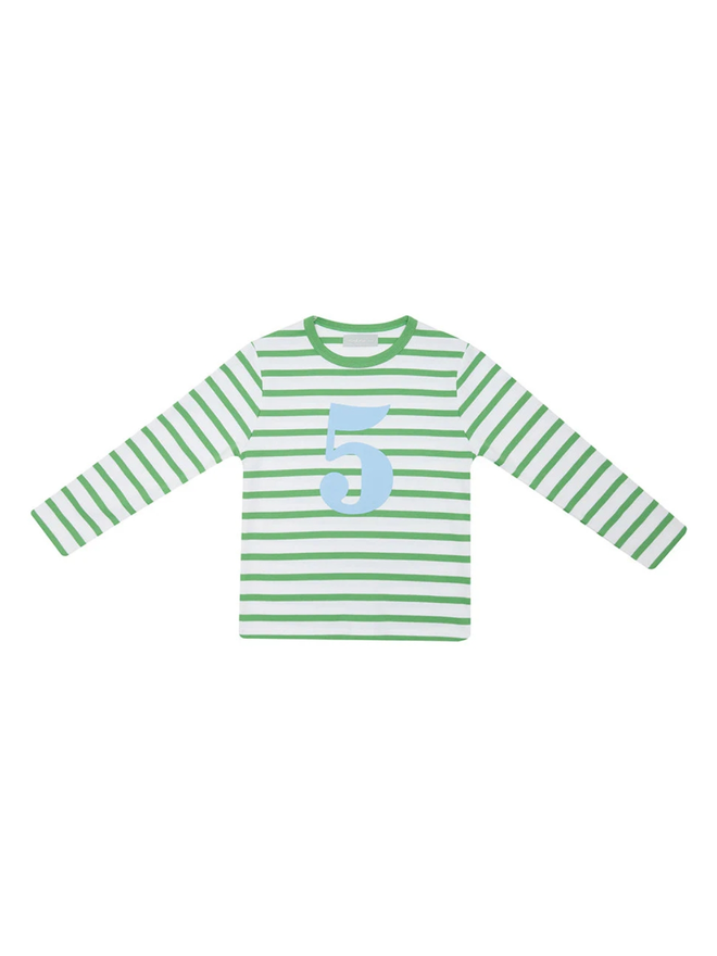 Grass Green & White Breton Striped Number 5 T Shirt
